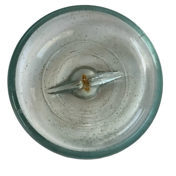 Antique 1900-20 BALL TIGHT SEAL Aqua Blue Glass Pint Mason Jar Wire Bale Kitchen - Picture 10 of 12